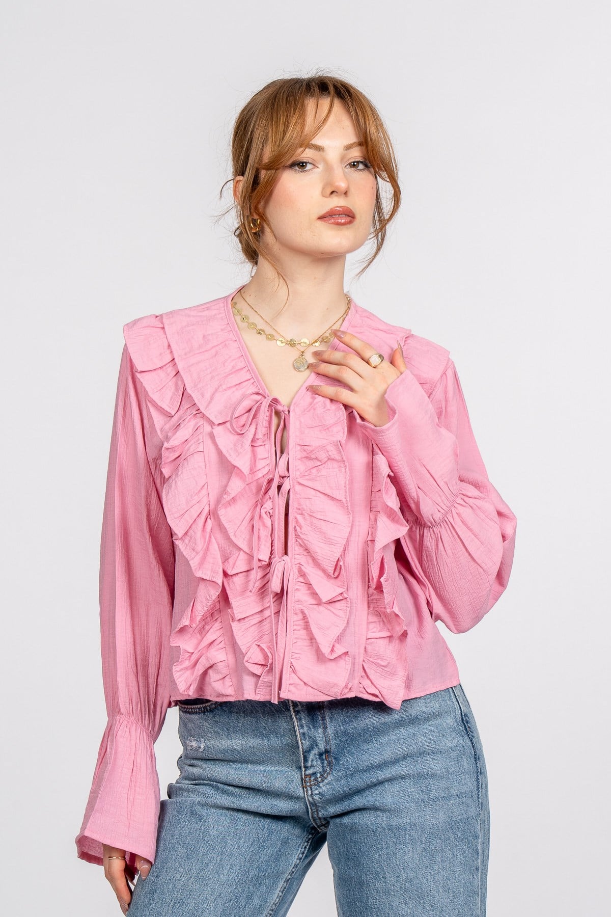 RAYNA FIRFIRLI GÖMLEK - PEMBE