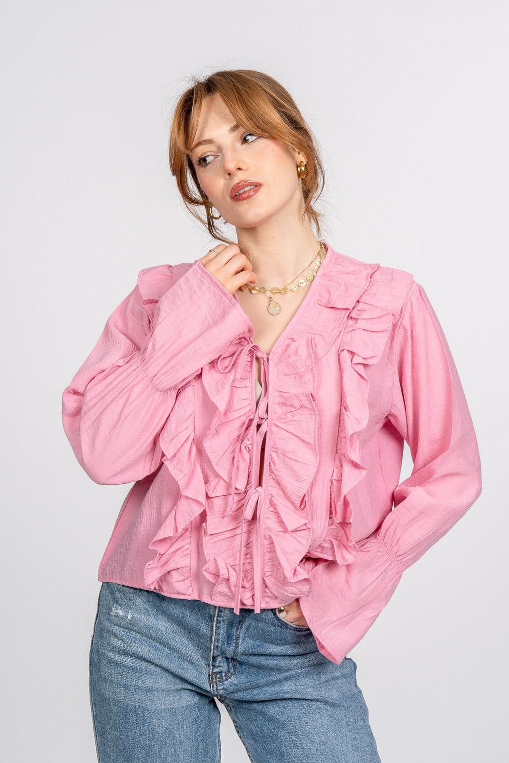 RAYNA FIRFIRLI GÖMLEK - PEMBE