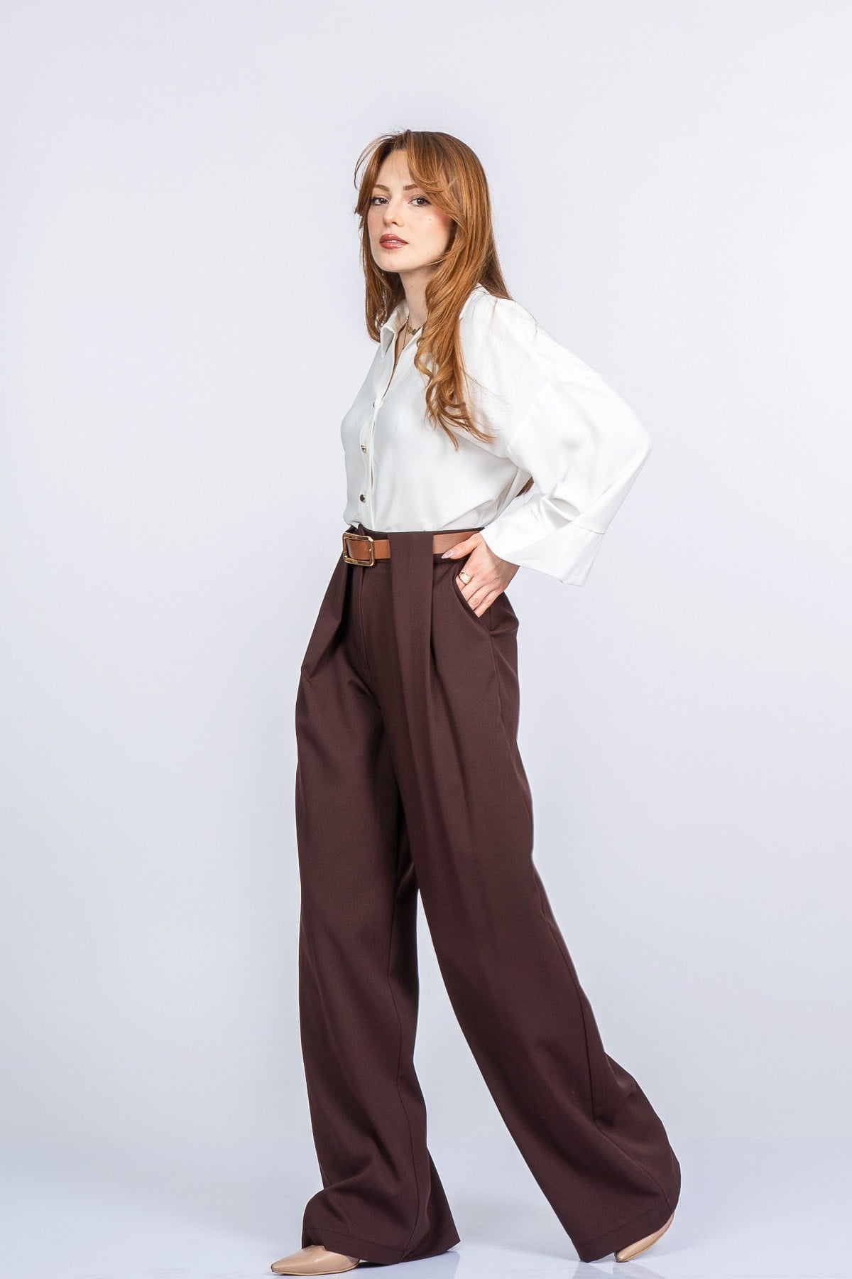 REANNA KEMERLİ PANTOLON - KAHVE