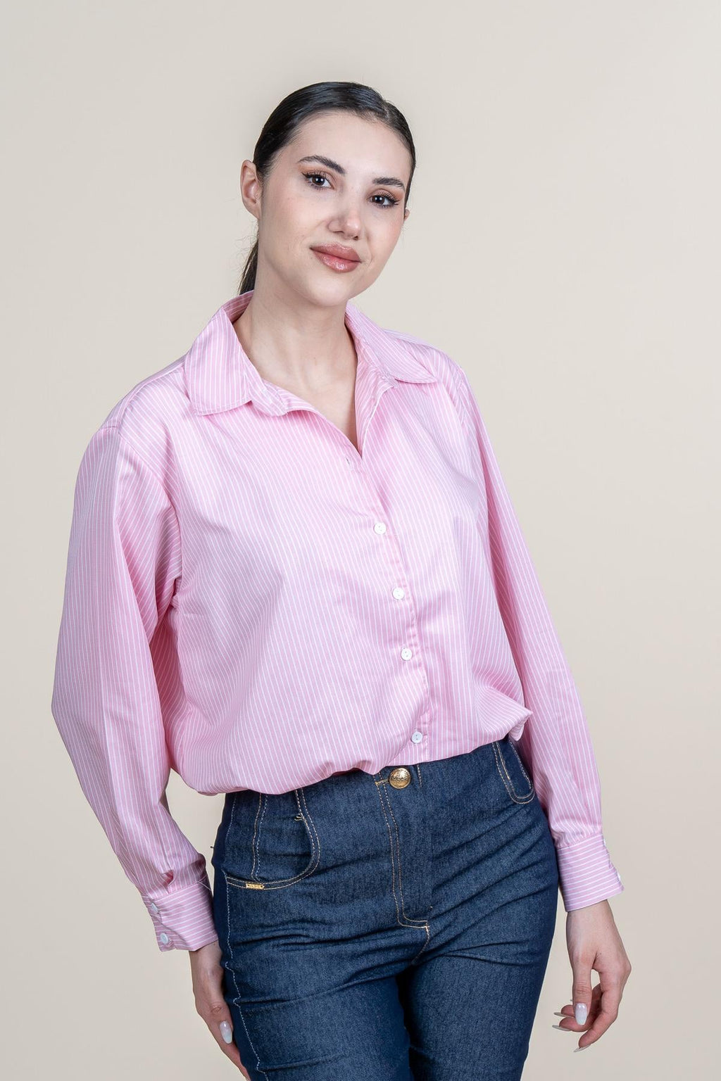 RILEY ÇİZGİLİ GÖMLEK - PEMBE