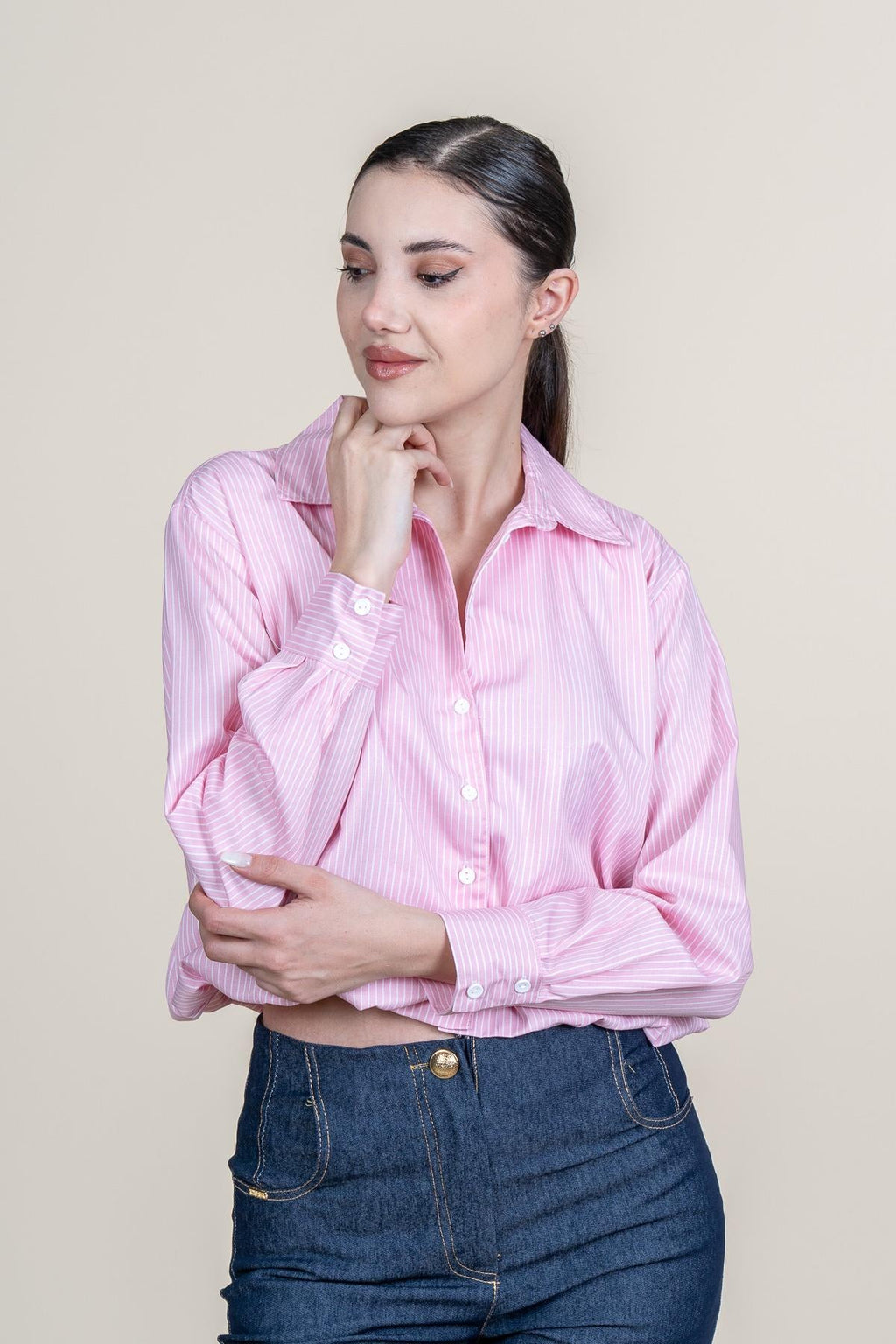RILEY ÇİZGİLİ GÖMLEK - PEMBE