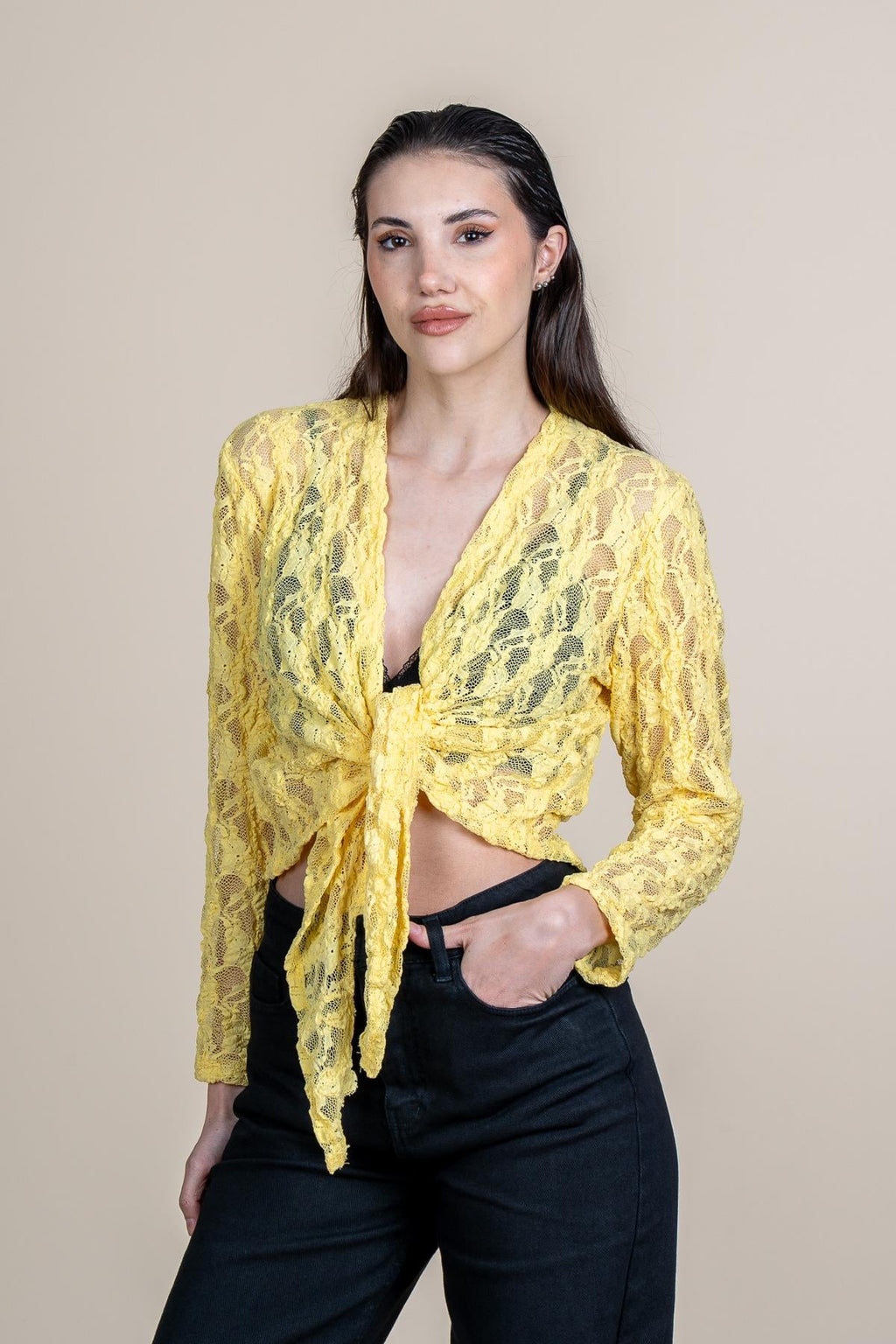 ROWAN DANTELLİ BLUZ - SARI