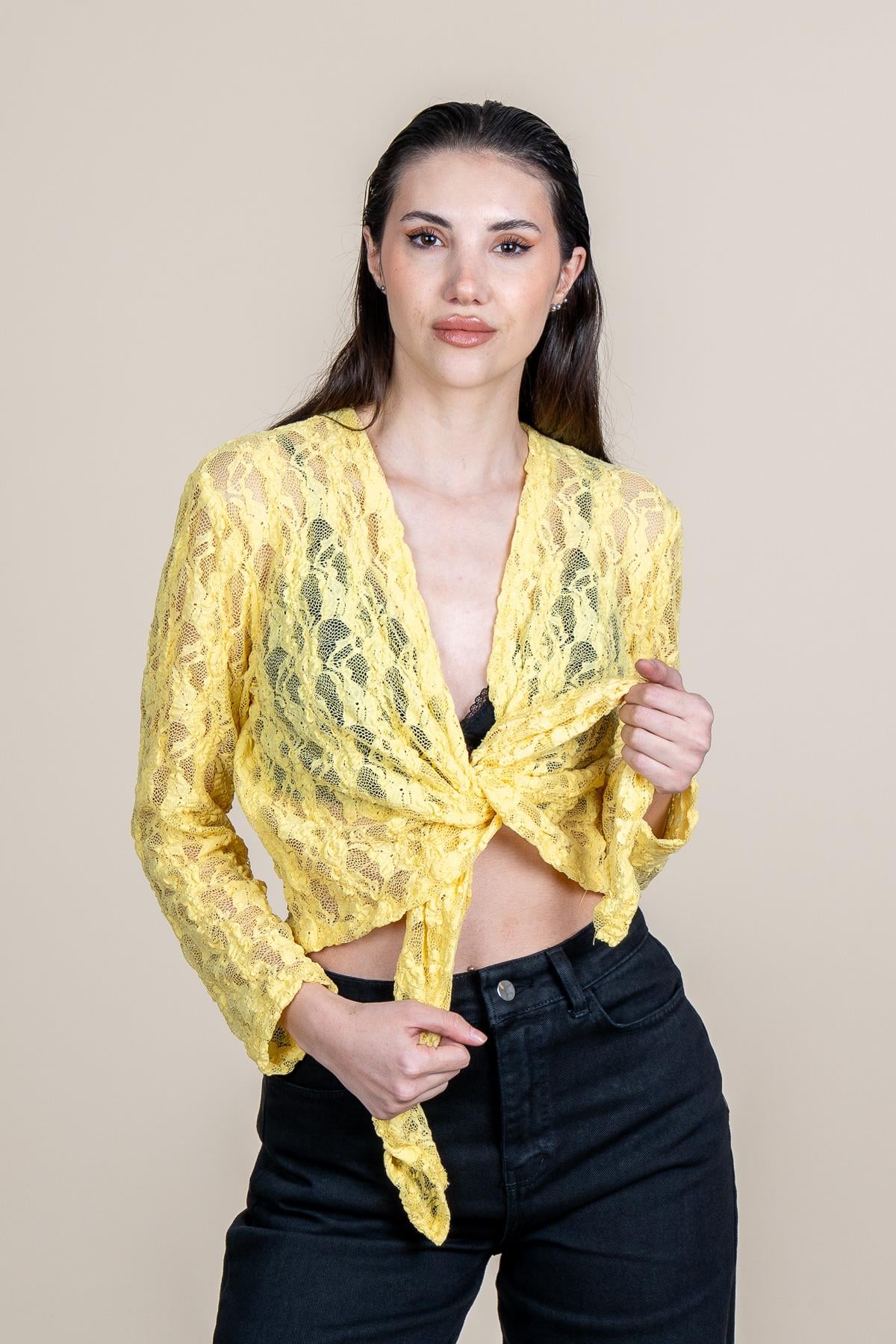 ROWAN DANTELLİ BLUZ - SARI