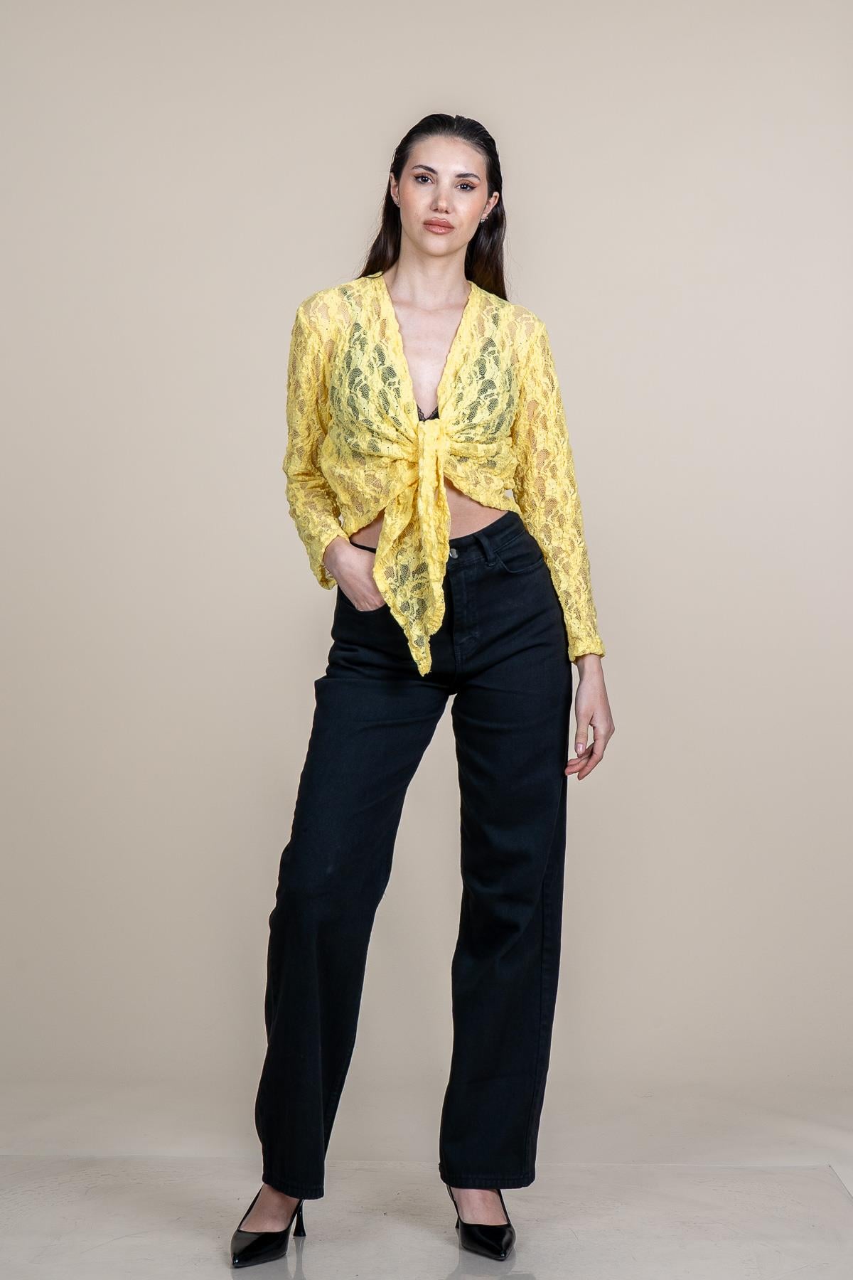 ROWAN DANTELLİ BLUZ - SARI