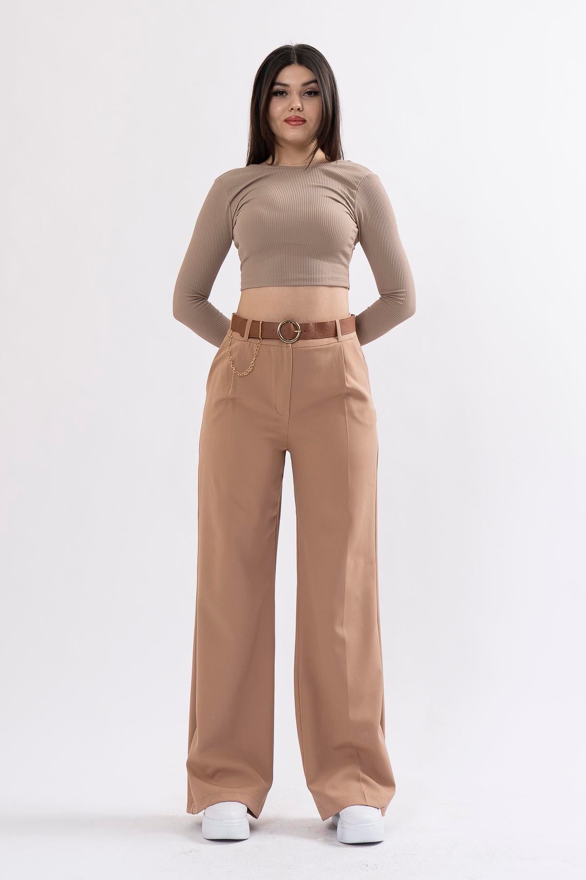 RYLIE BOL PAÇA KEMERLİ PANTOLON - CAMEL