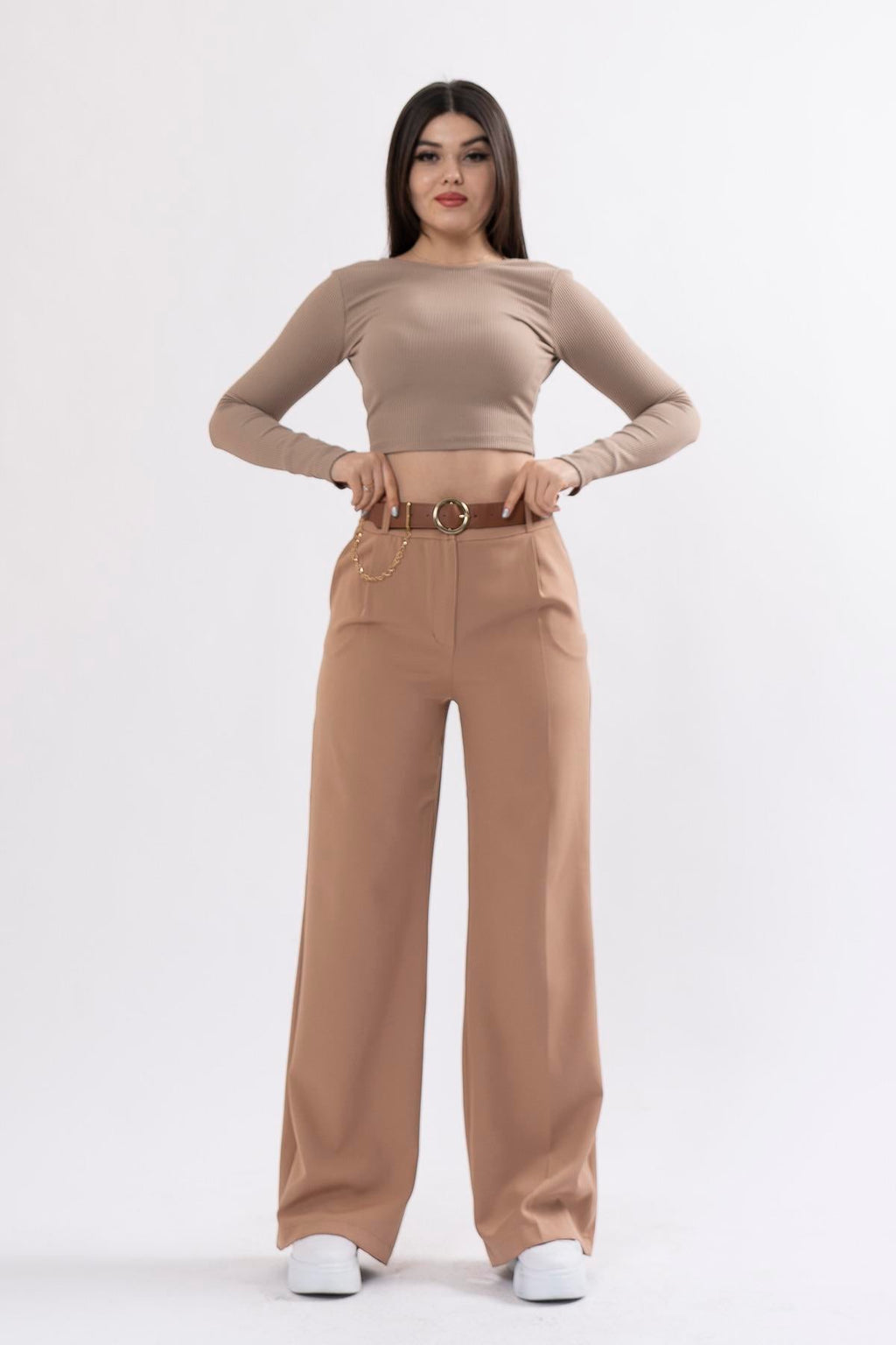 RYLIE BOL PAÇA KEMERLİ PANTOLON - CAMEL