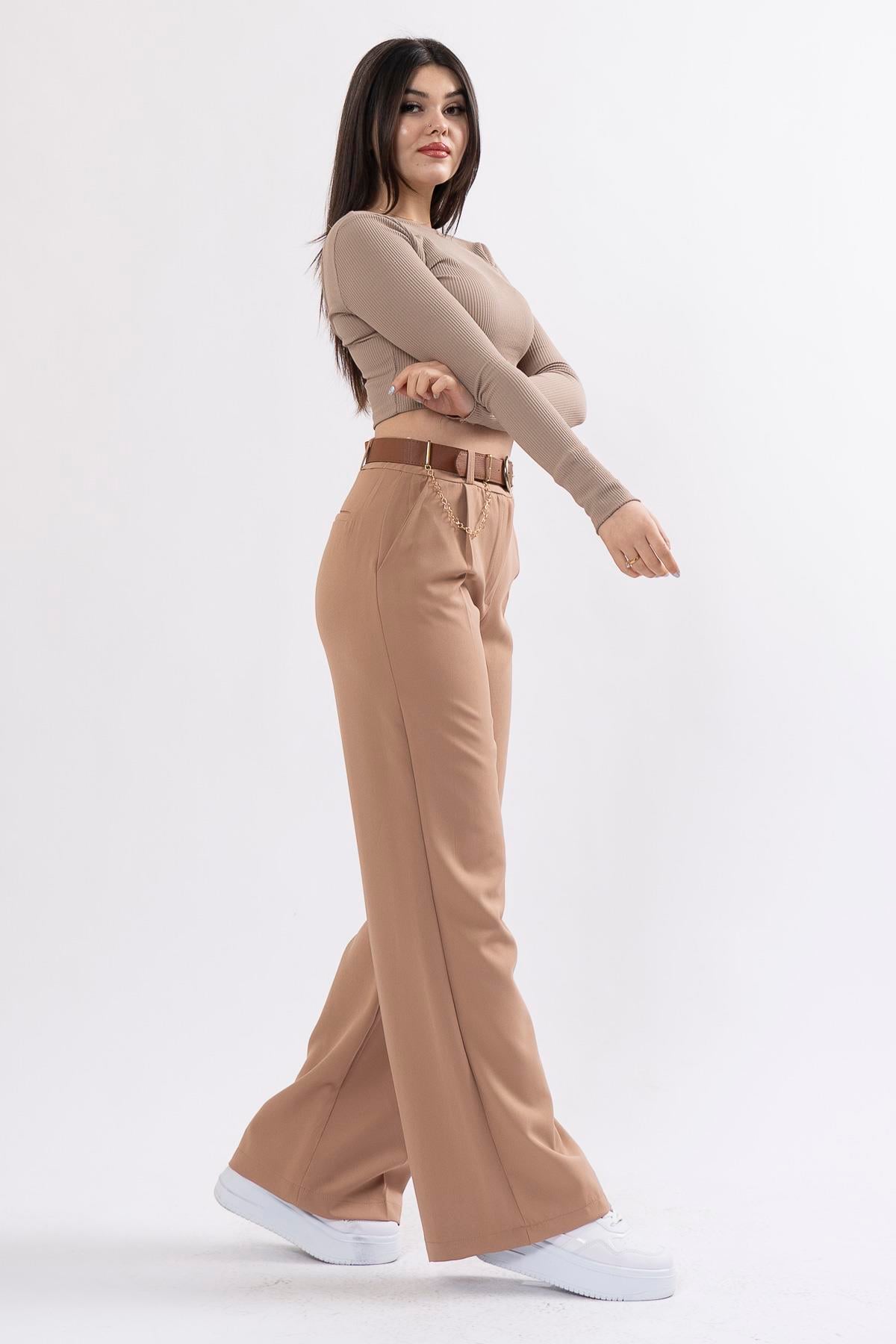 RYLIE BOL PAÇA KEMERLİ PANTOLON - CAMEL