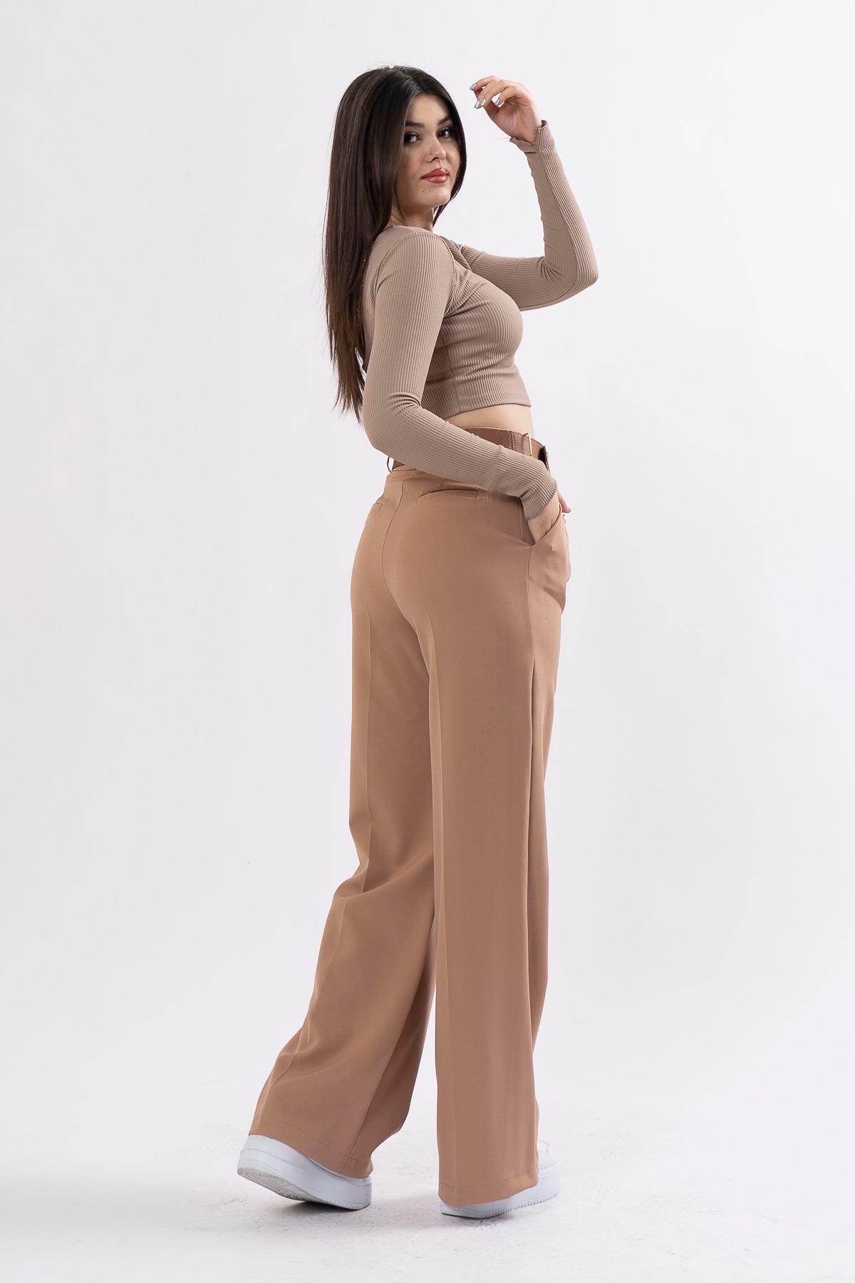 RYLIE BOL PAÇA KEMERLİ PANTOLON - CAMEL
