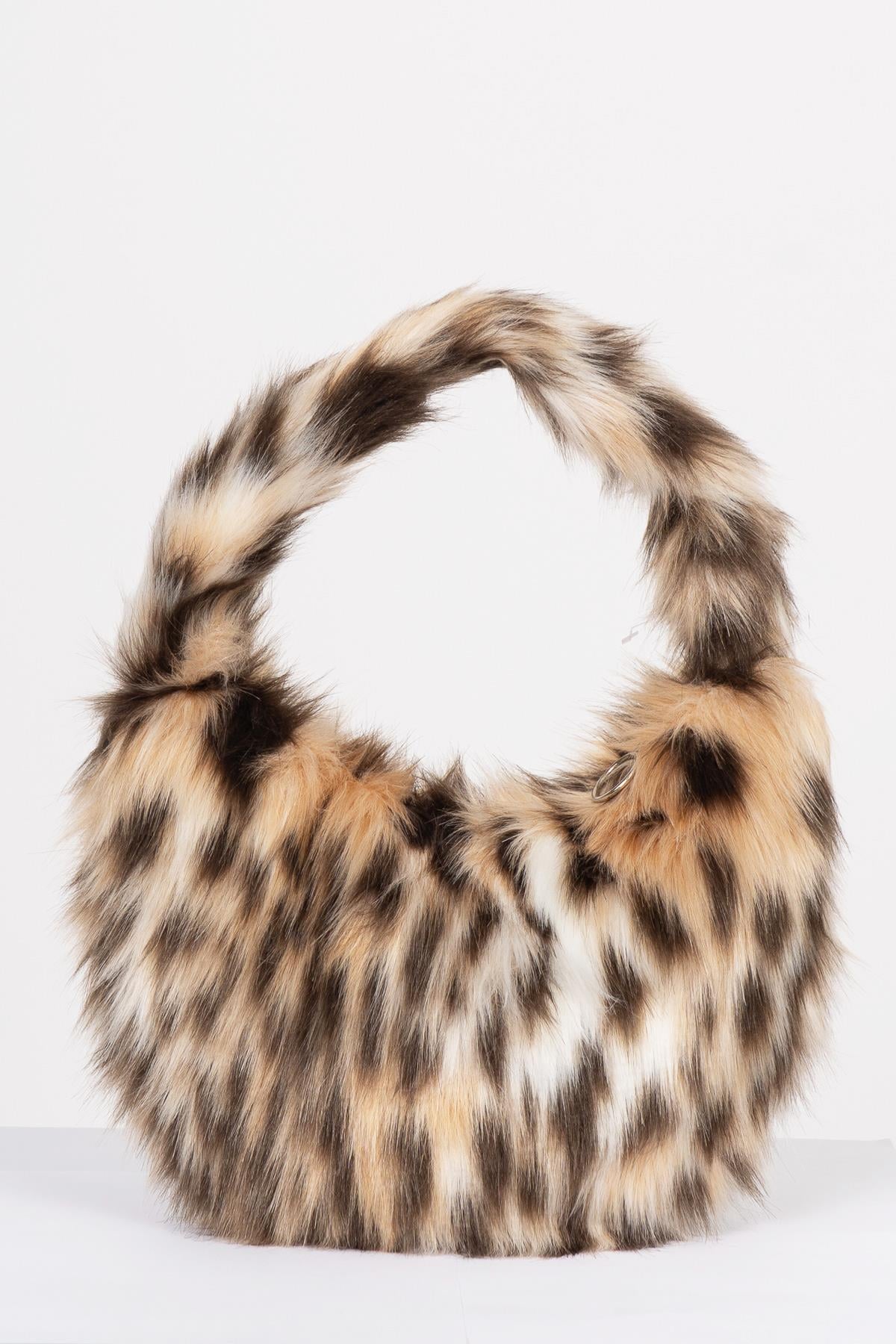 SAD LEOPAR DESENLİ PELUŞ ÇANTA - LEOPAR