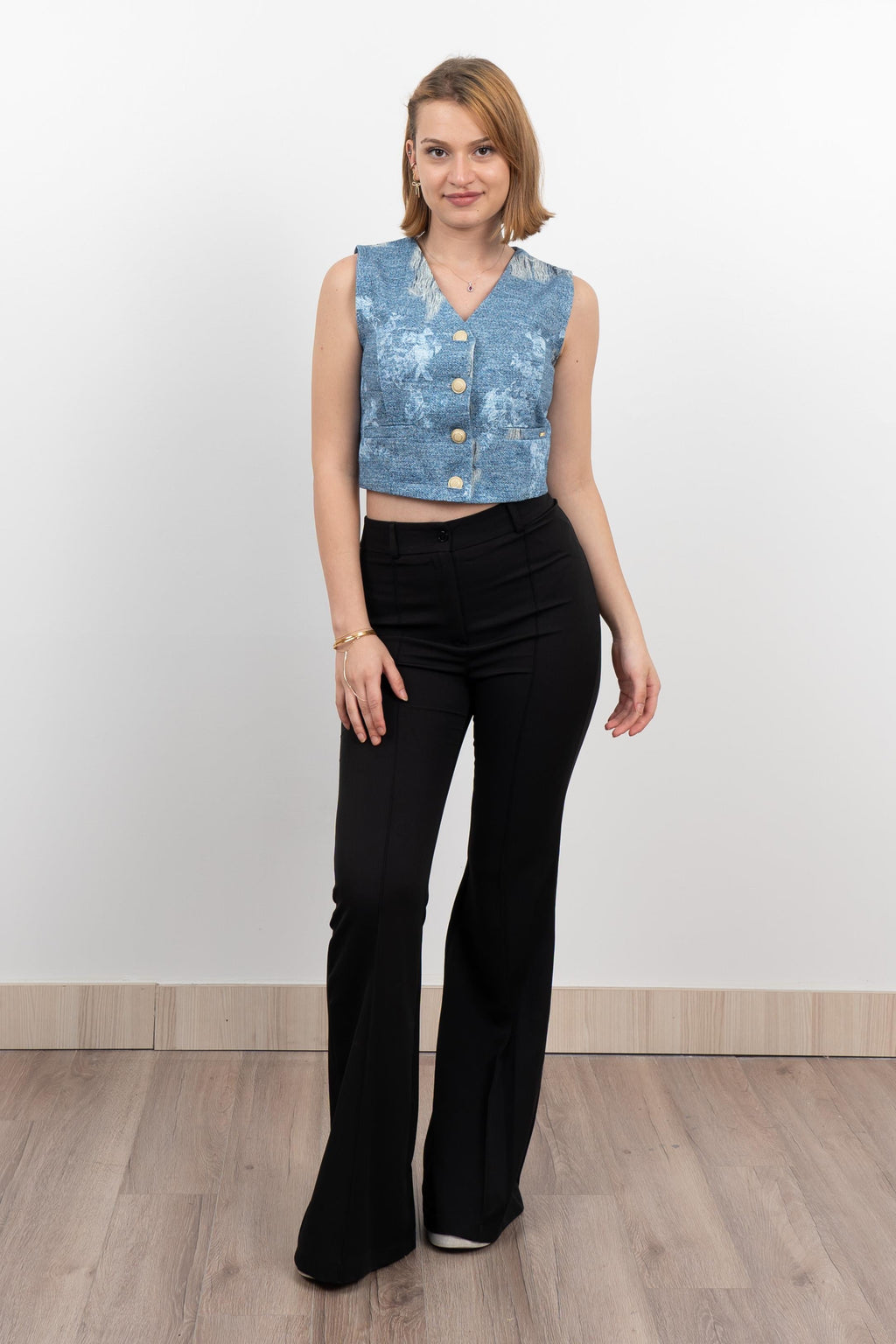 SAHRA DENIM KISA YELEK - MAVİ
