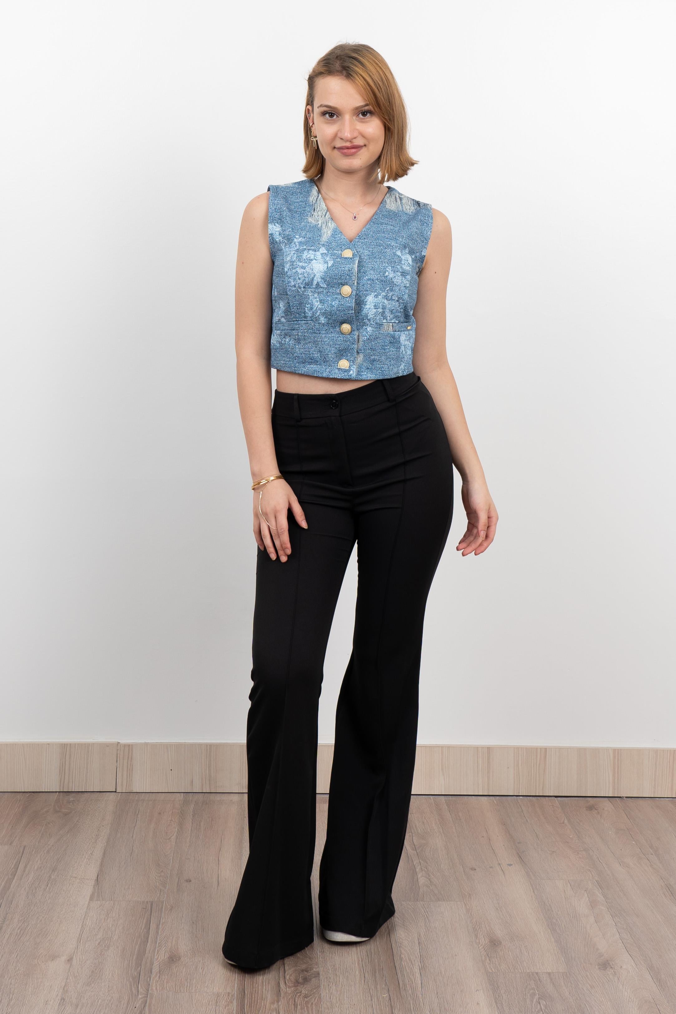 SAHRA DENIM KISA YELEK - MAVİ