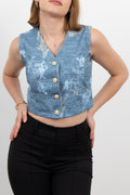 SAHRA DENIM KISA YELEK - MAVİ