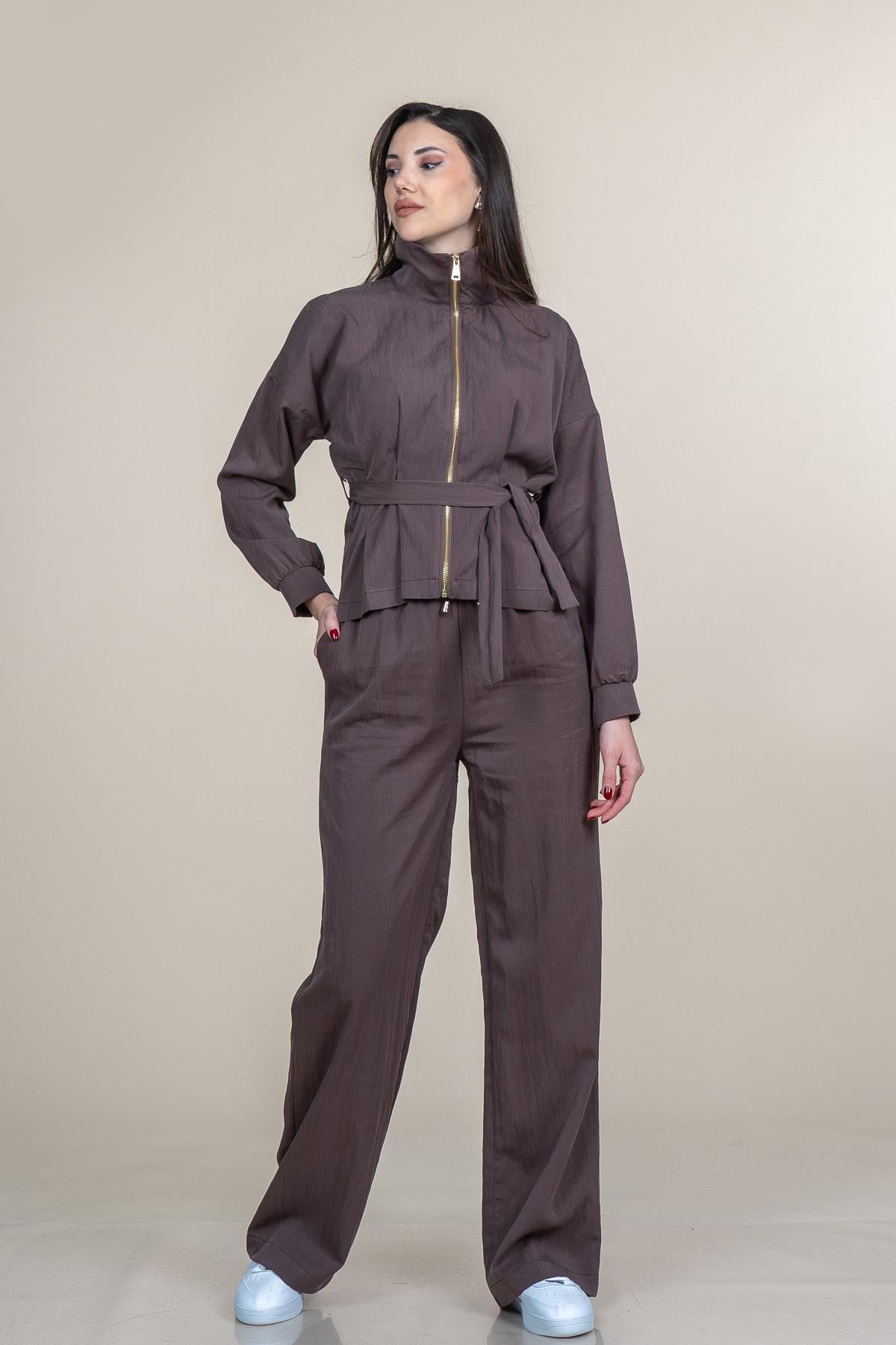 SALLY CEKET PANTOLON İKİLİ TAKIM - KAHVE