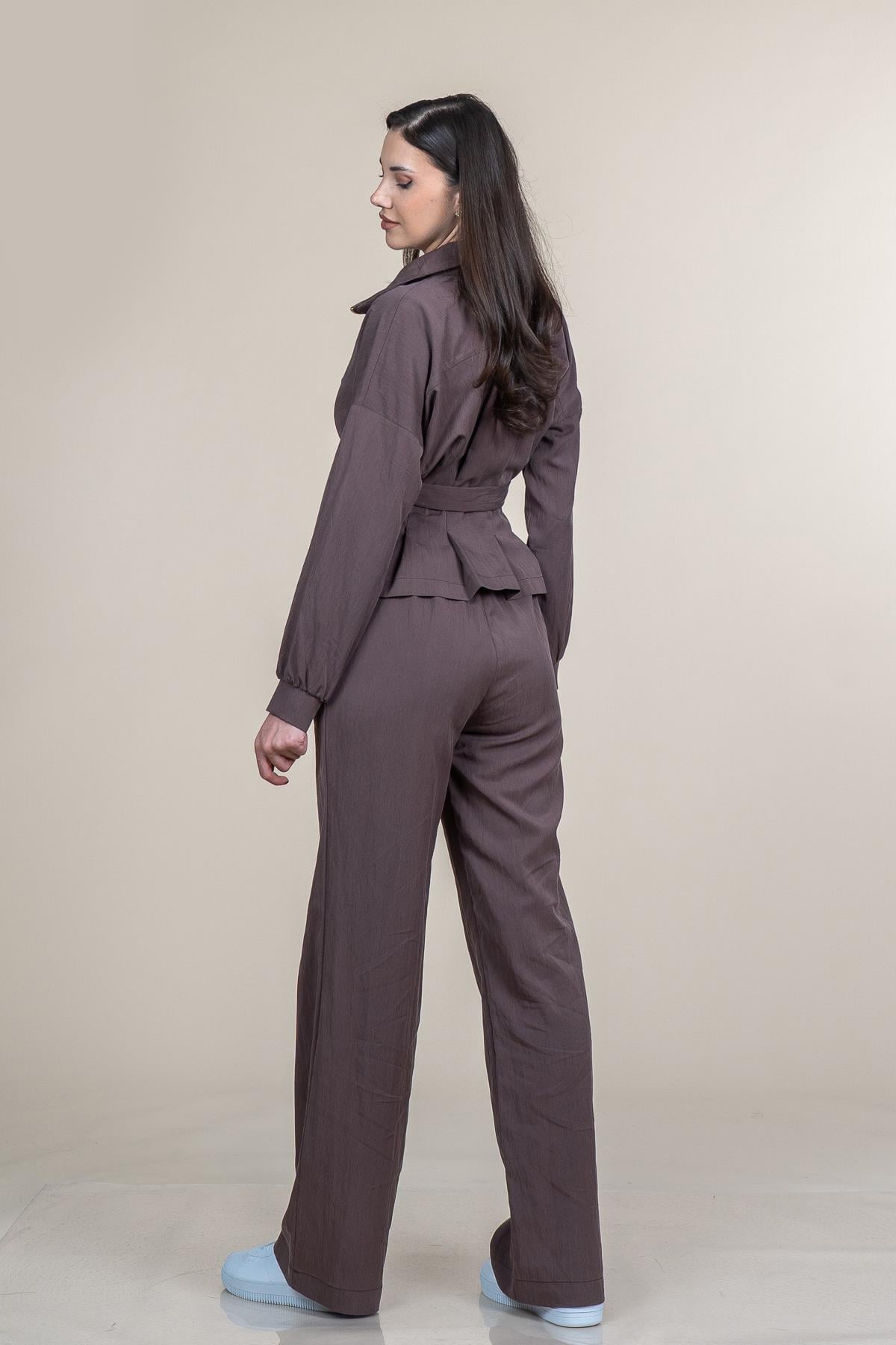 SALLY CEKET PANTOLON İKİLİ TAKIM - KAHVE