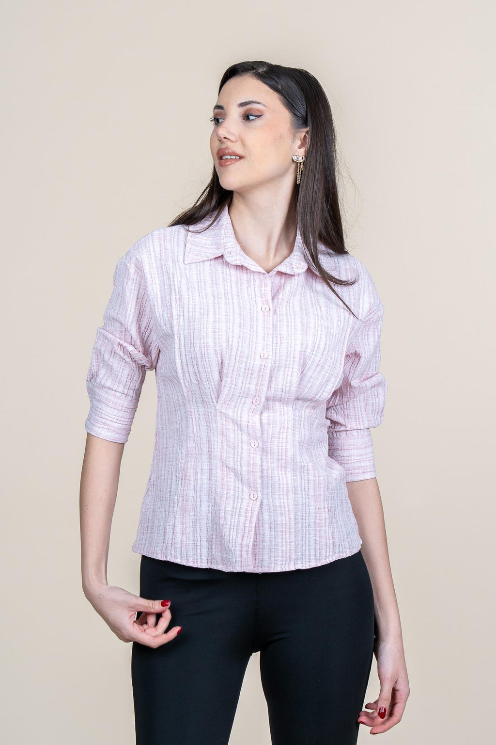 SALMA DÜĞMELİ GÖMLEK - PEMBE