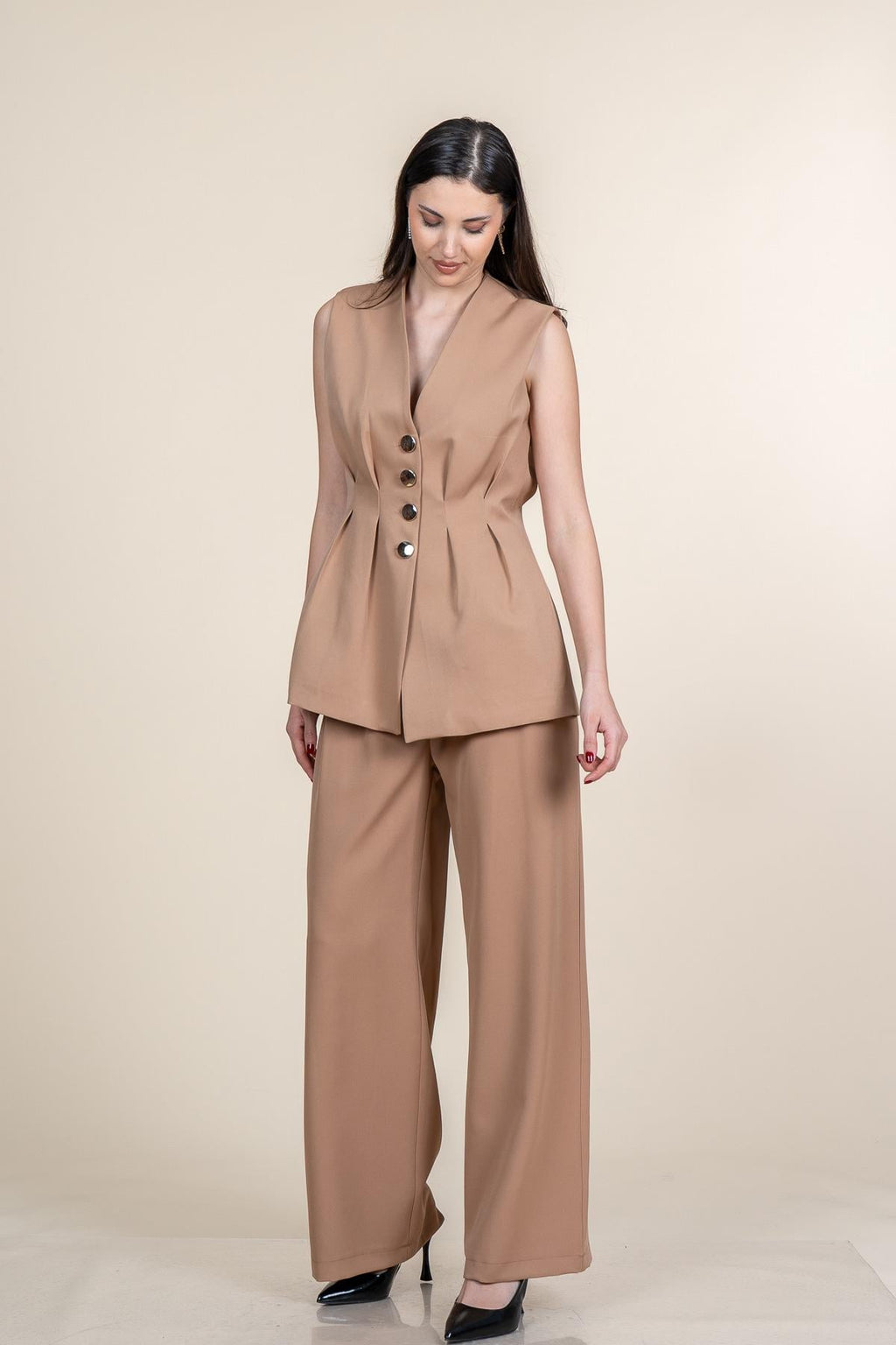 SAMIRA YELEK PANTOLON İKİLİ TAKIM - CAMEL