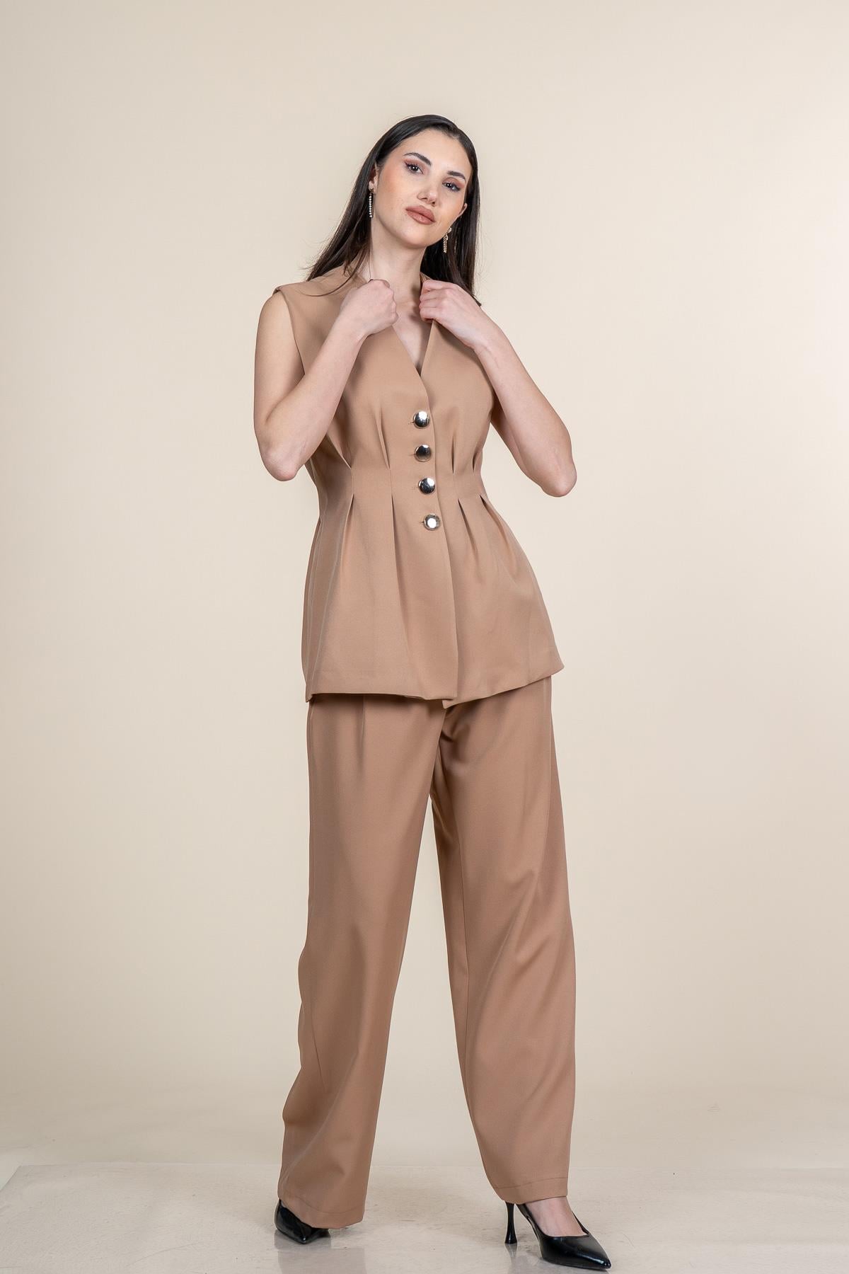 SAMIRA YELEK PANTOLON İKİLİ TAKIM - CAMEL