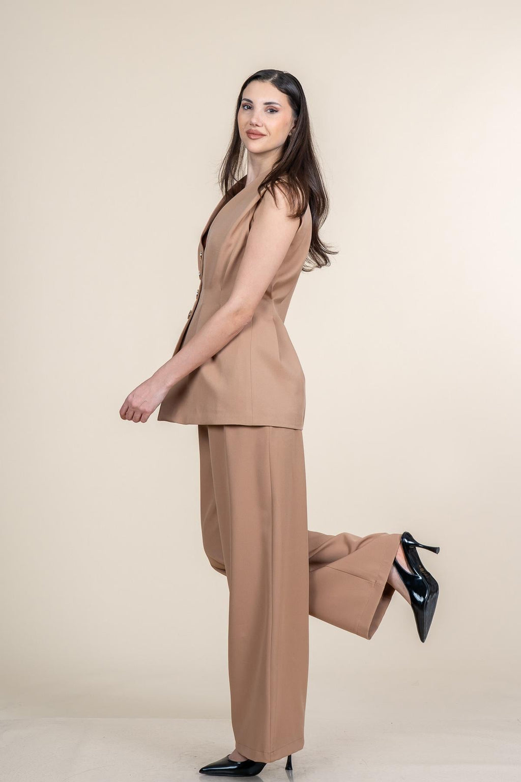 SAMIRA YELEK PANTOLON İKİLİ TAKIM - CAMEL