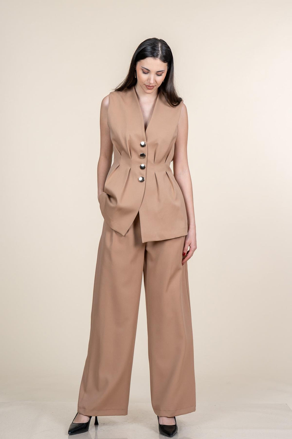 SAMIRA YELEK PANTOLON İKİLİ TAKIM - CAMEL