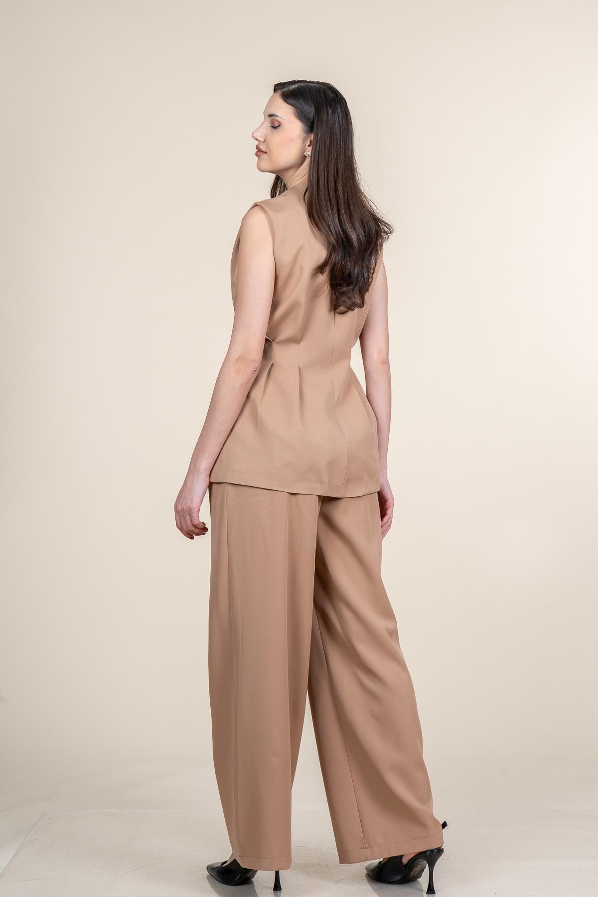 SAMIRA YELEK PANTOLON İKİLİ TAKIM - CAMEL