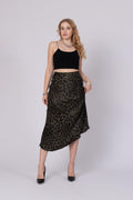 Saten Leopar Desen Beli Lastikli Etek 6718 - HAKİ