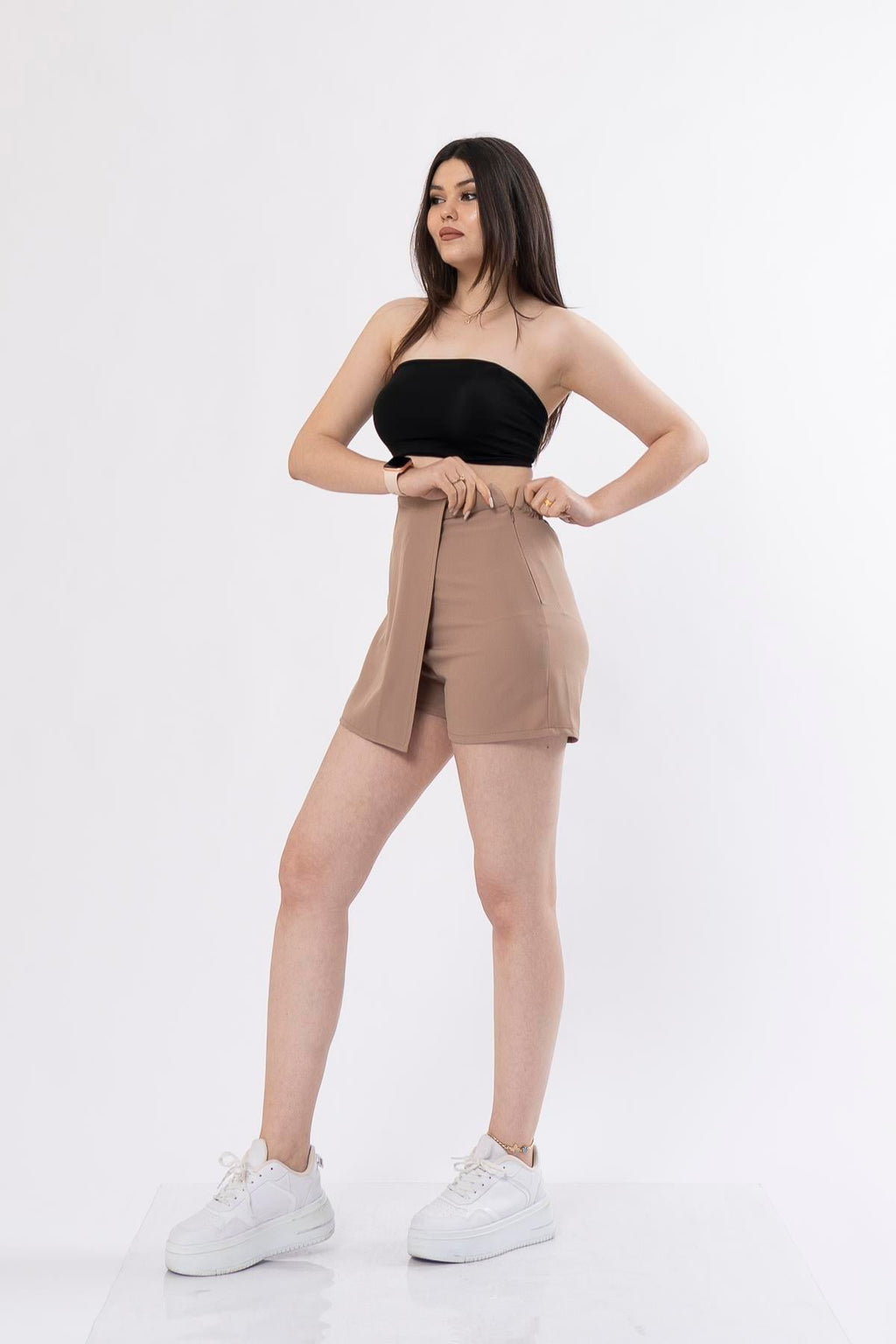 Şort Etek Beli Lastikli Ve Likralı İç Göstermez 30152 - CAMEL