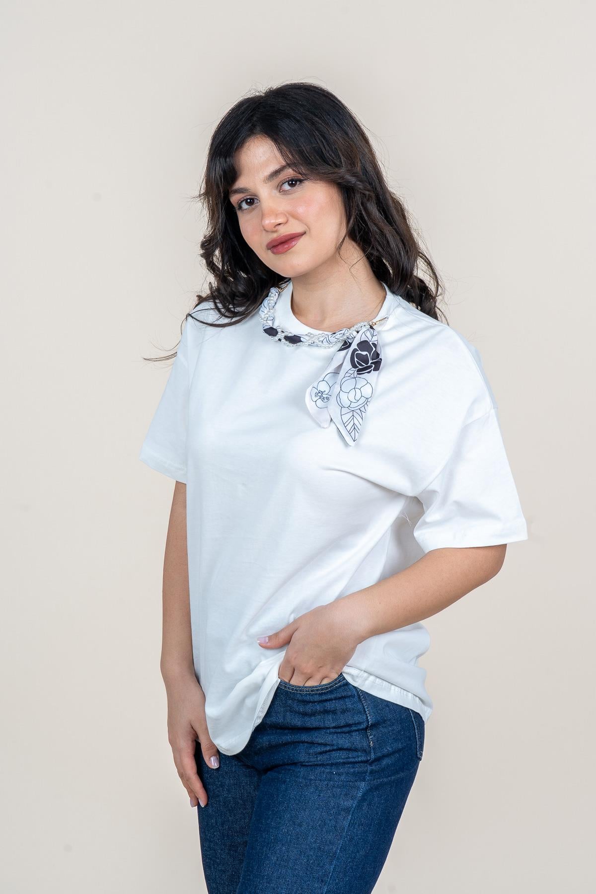 URIEL BİSİKLET YAKA TSHIRT - EKRU