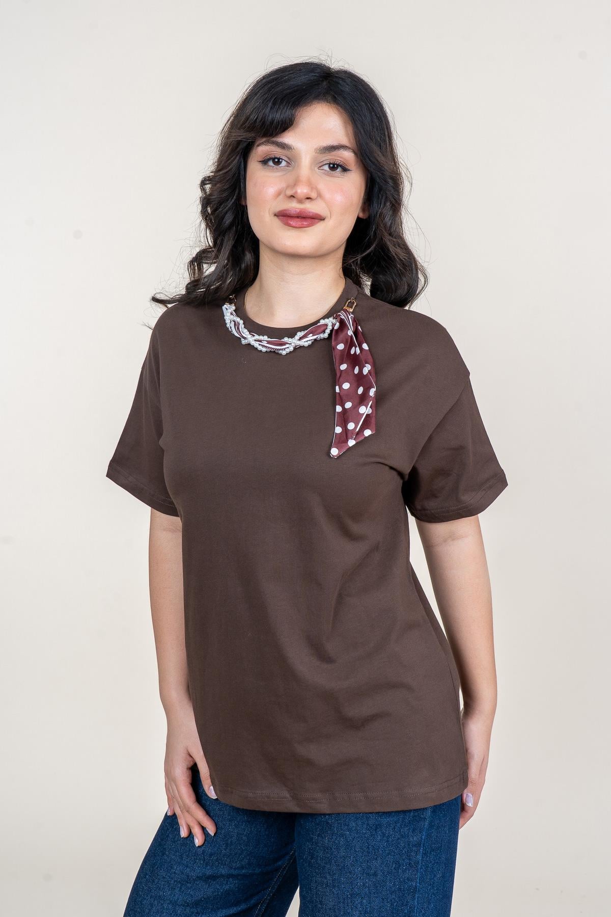 URIEL BİSİKLET YAKA TSHIRT - KAHVE