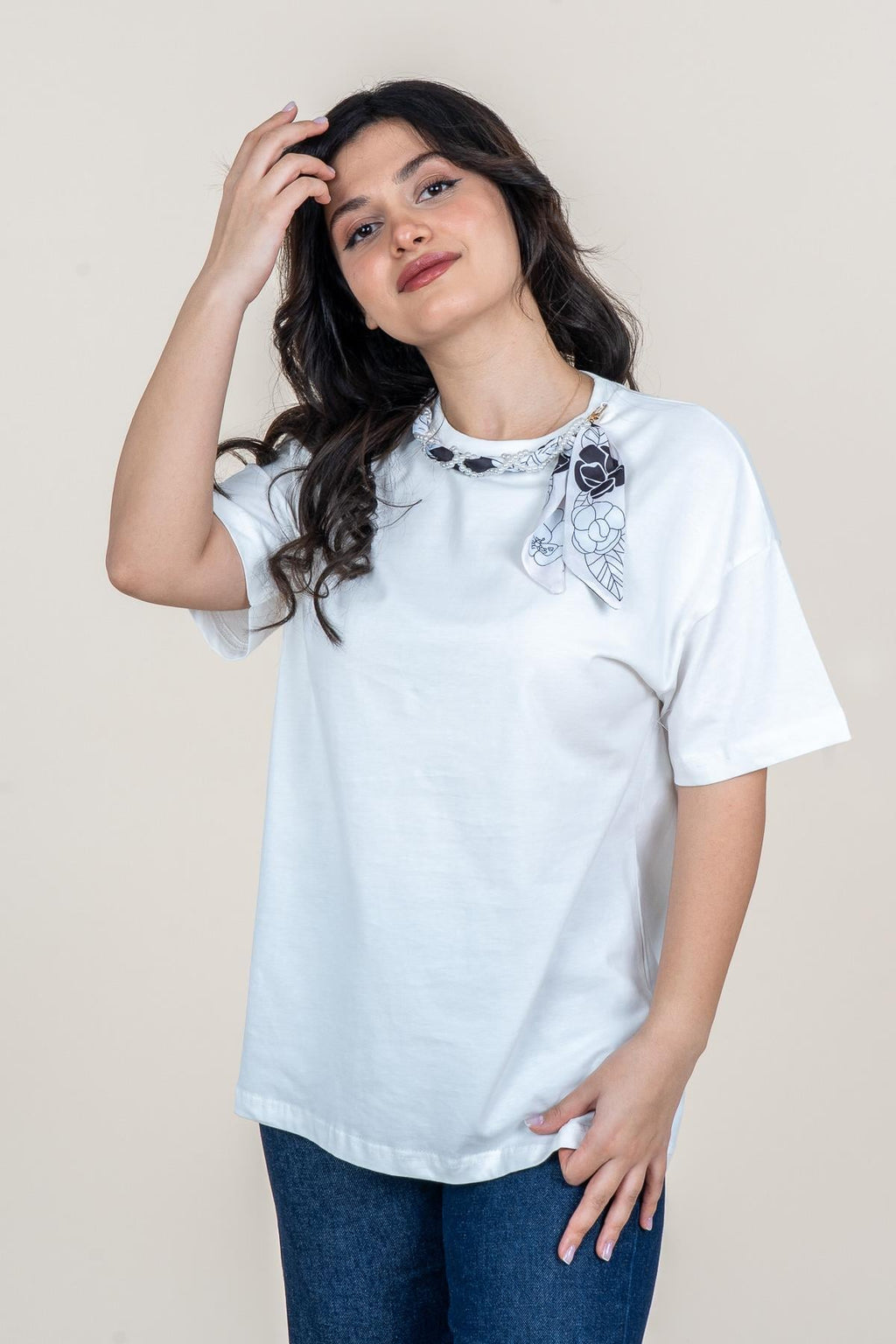 URIEL BİSİKLET YAKA TSHIRT - EKRU