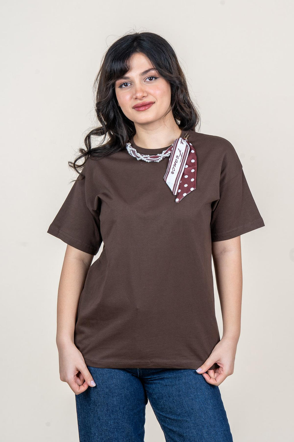 URIEL BİSİKLET YAKA TSHIRT - KAHVE