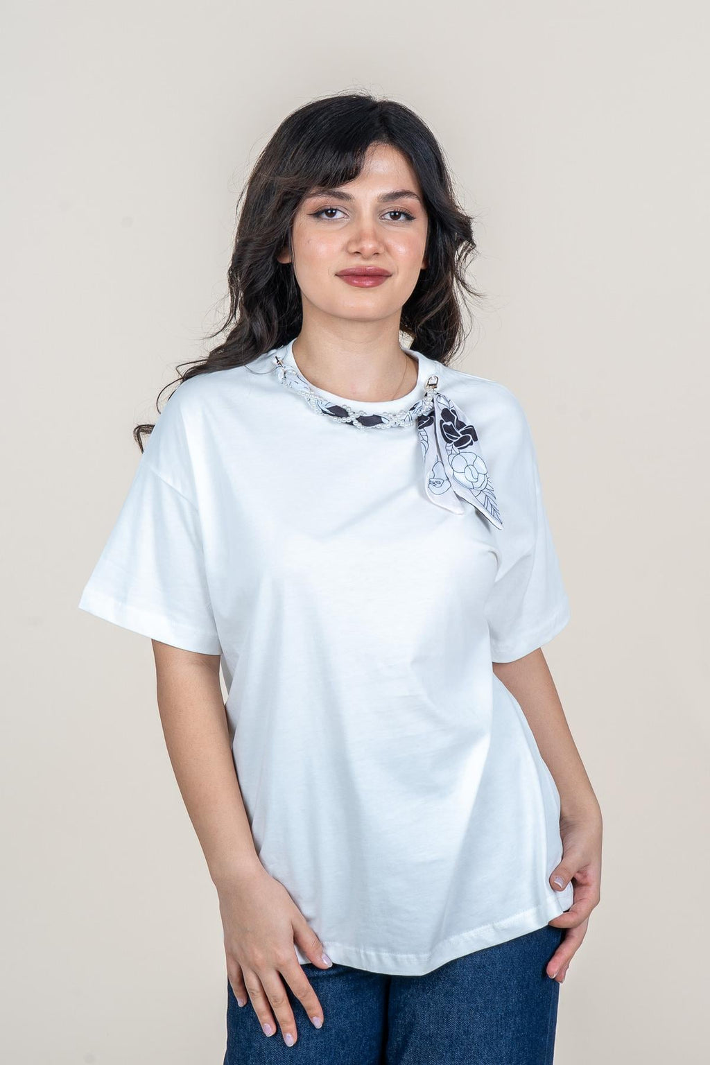 URIEL BİSİKLET YAKA TSHIRT - EKRU