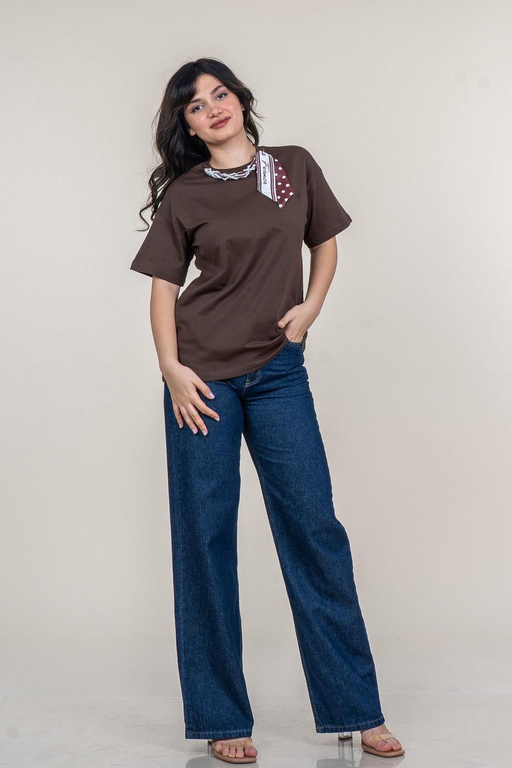 URIEL BİSİKLET YAKA TSHIRT - KAHVE