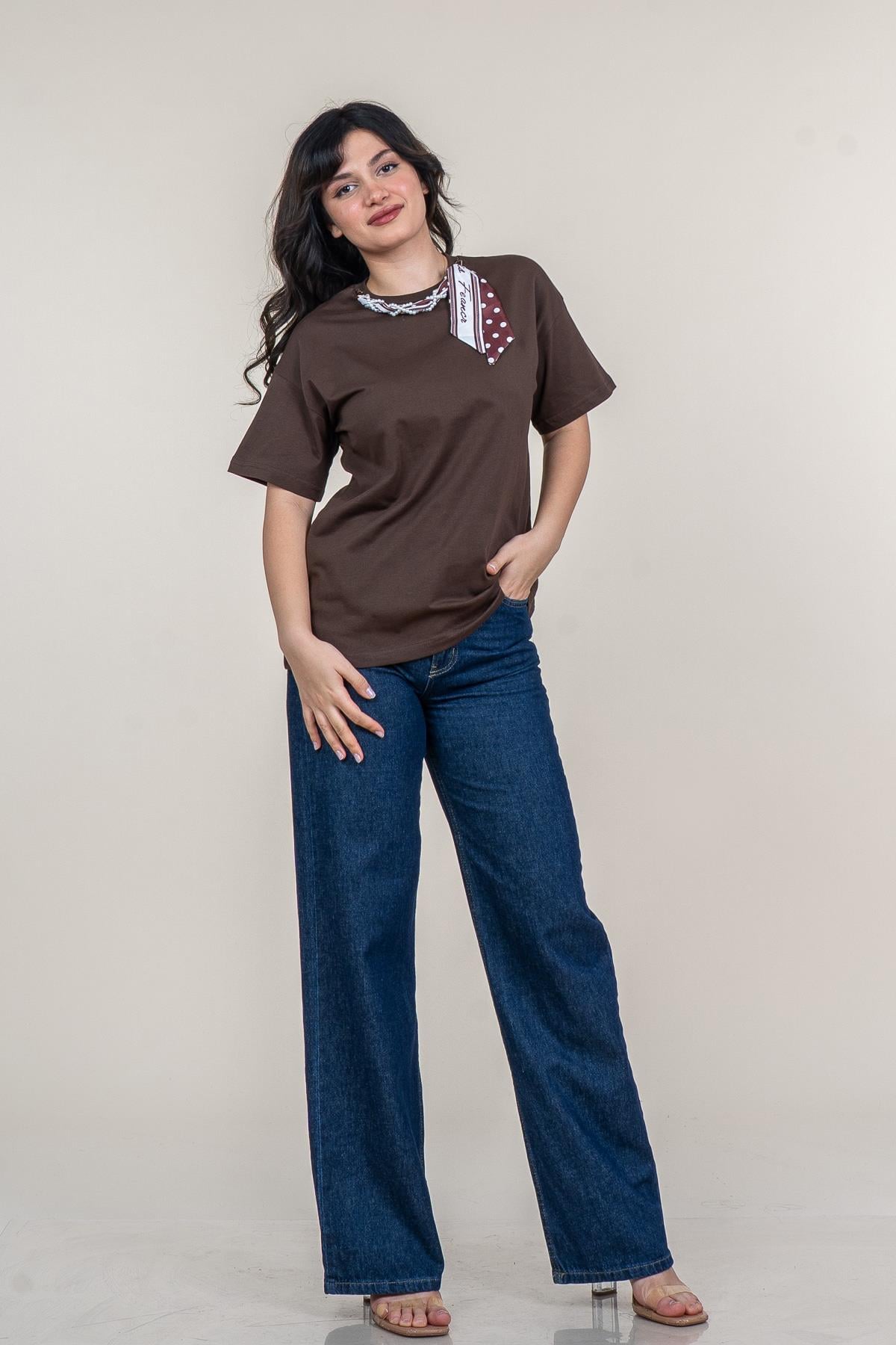 URIEL BİSİKLET YAKA TSHIRT - KAHVE
