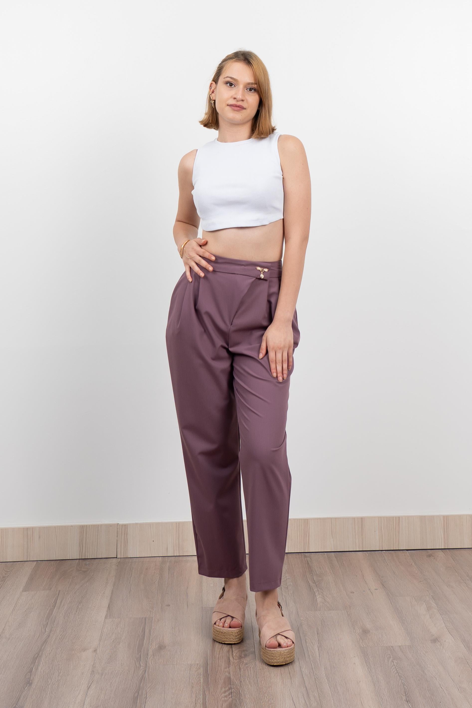 Verev Beli Lastikli Kumaş Pantolon 30228 - LİLA