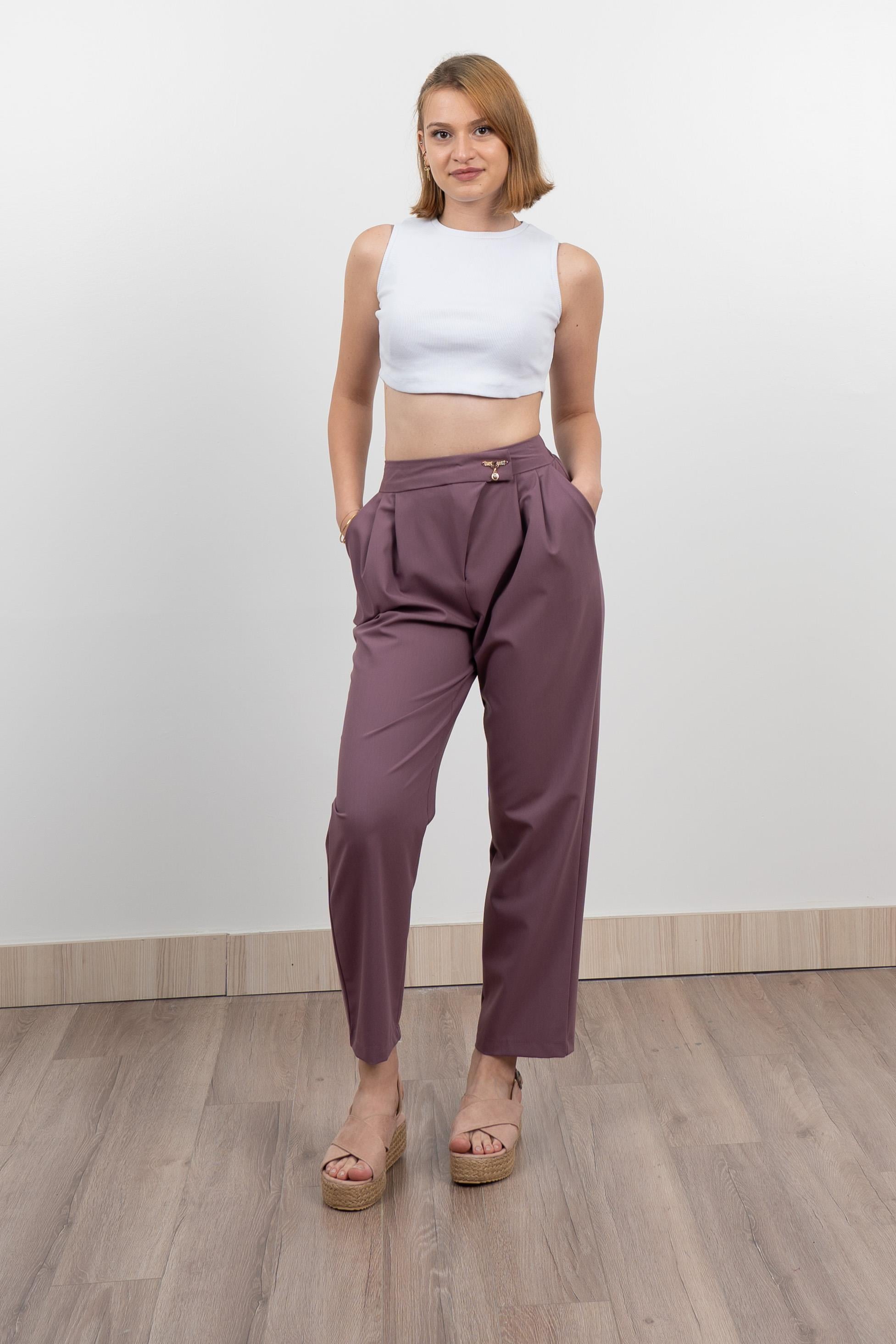 Verev Beli Lastikli Kumaş Pantolon 30228 - LİLA