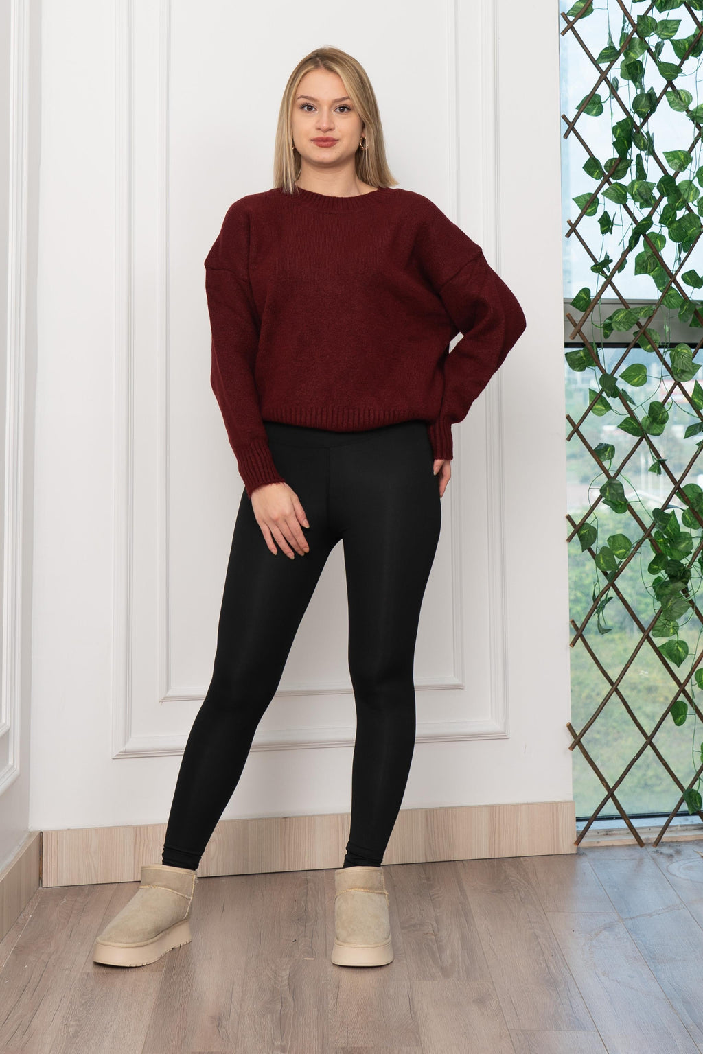 Yuvarlak Yaka Yumoş Triko Kazak 258181 - BORDO