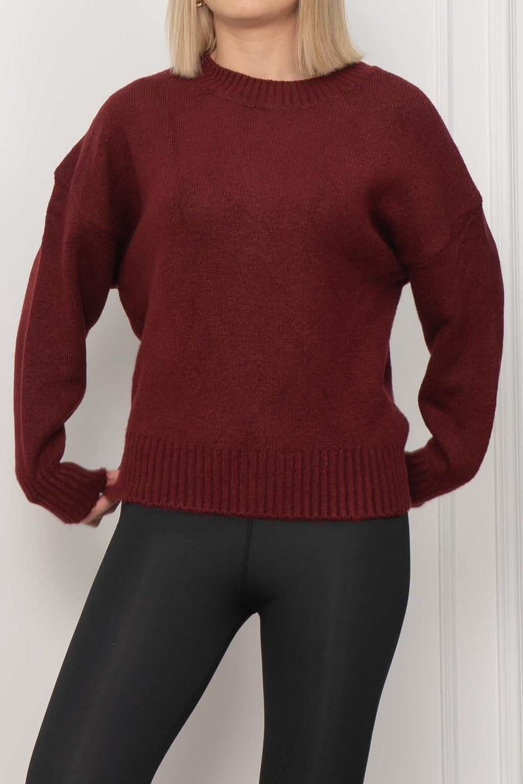 Yuvarlak Yaka Yumoş Triko Kazak 258181 - BORDO