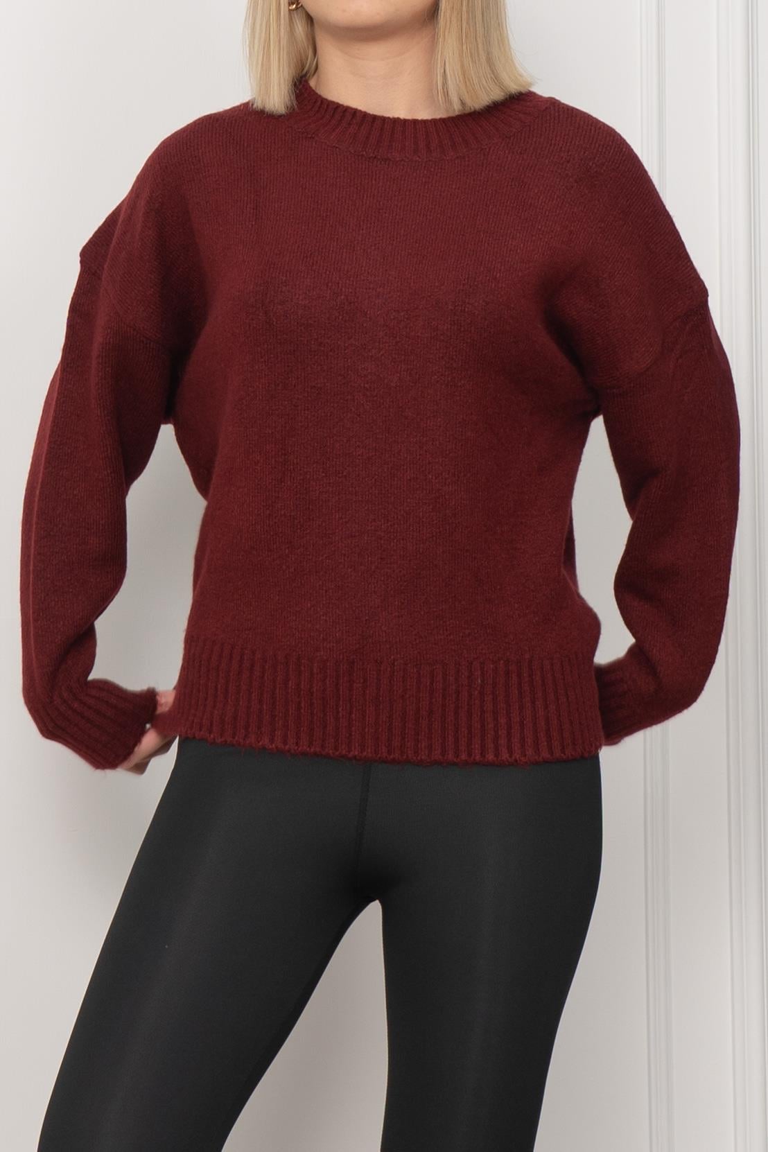 Yuvarlak Yaka Yumoş Triko Kazak 258181 - BORDO