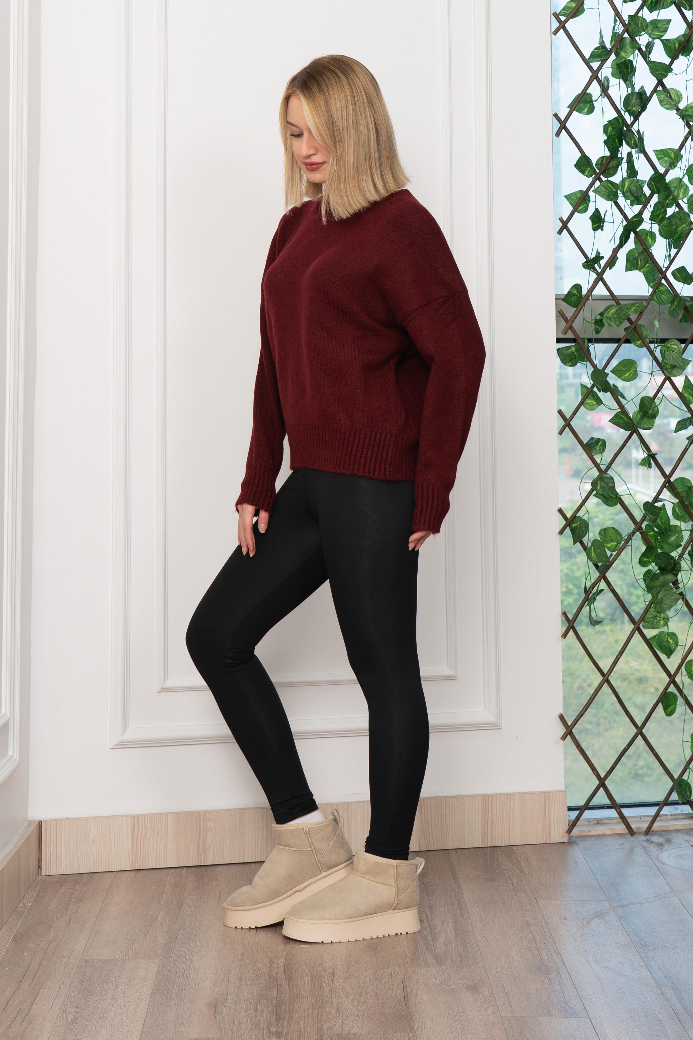 Yuvarlak Yaka Yumoş Triko Kazak 258181 - BORDO