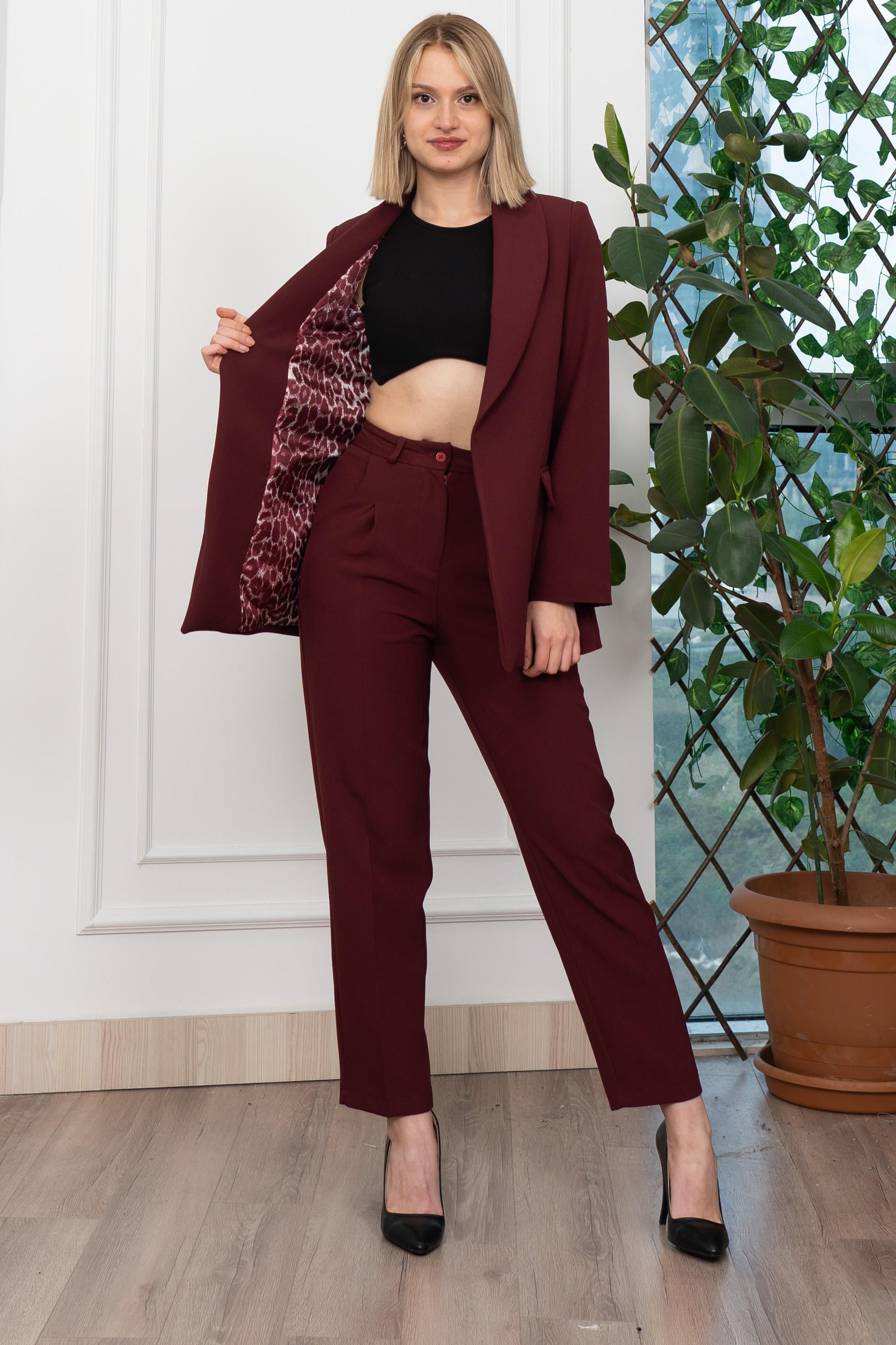 YVETTE KLASİK CEKET PANTOLON TAKIM - BORDO