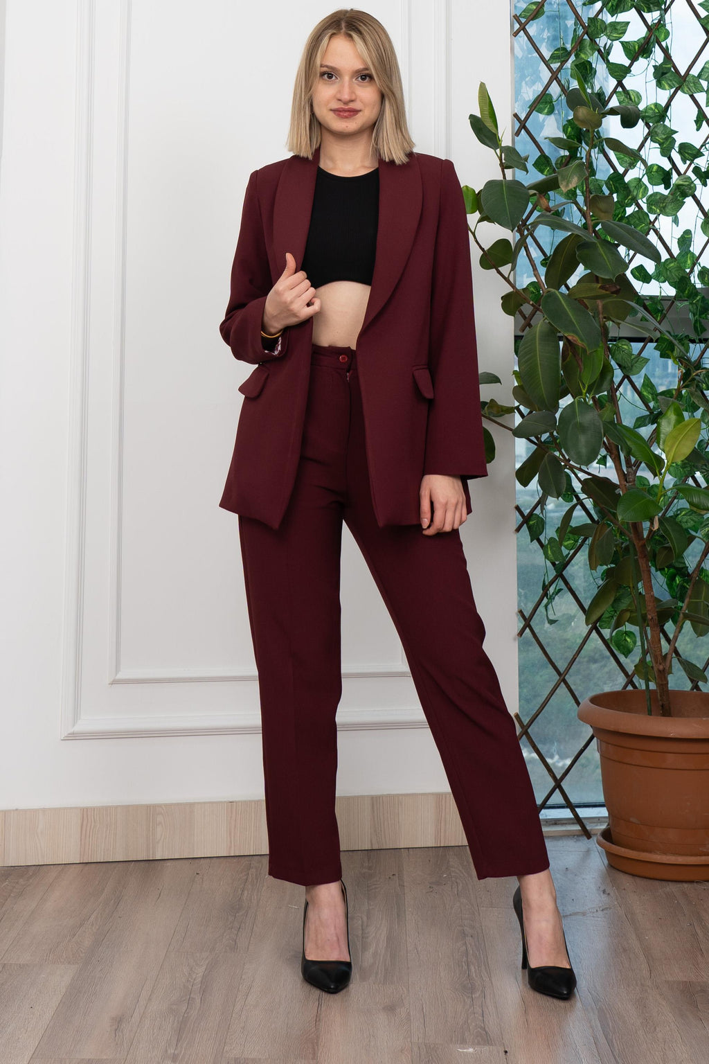 YVETTE KLASİK CEKET PANTOLON TAKIM - BORDO